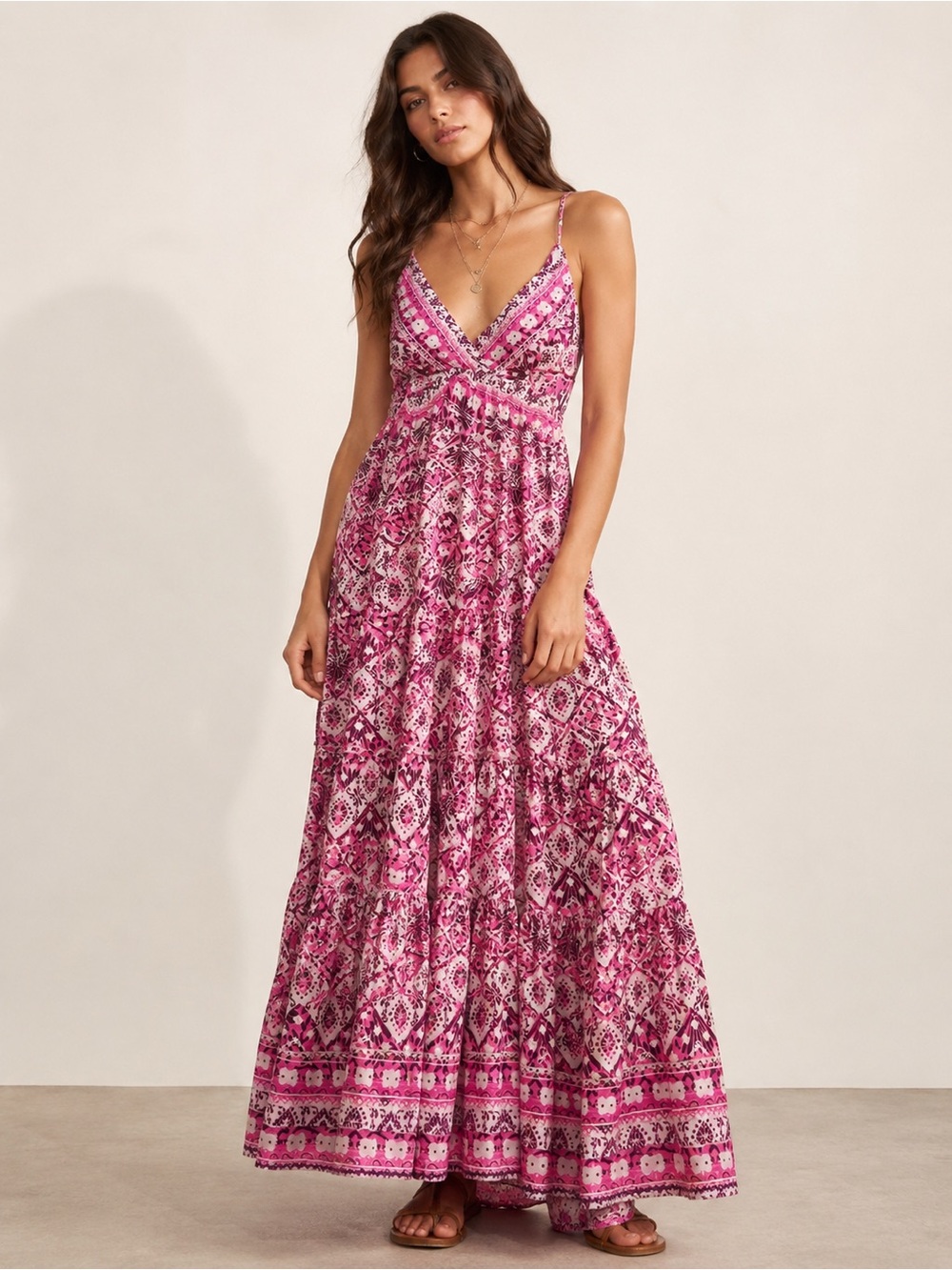 KMA Pink Silk Blend Boho Maxi Dress